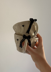 Black Hearts & Bow Mug Set