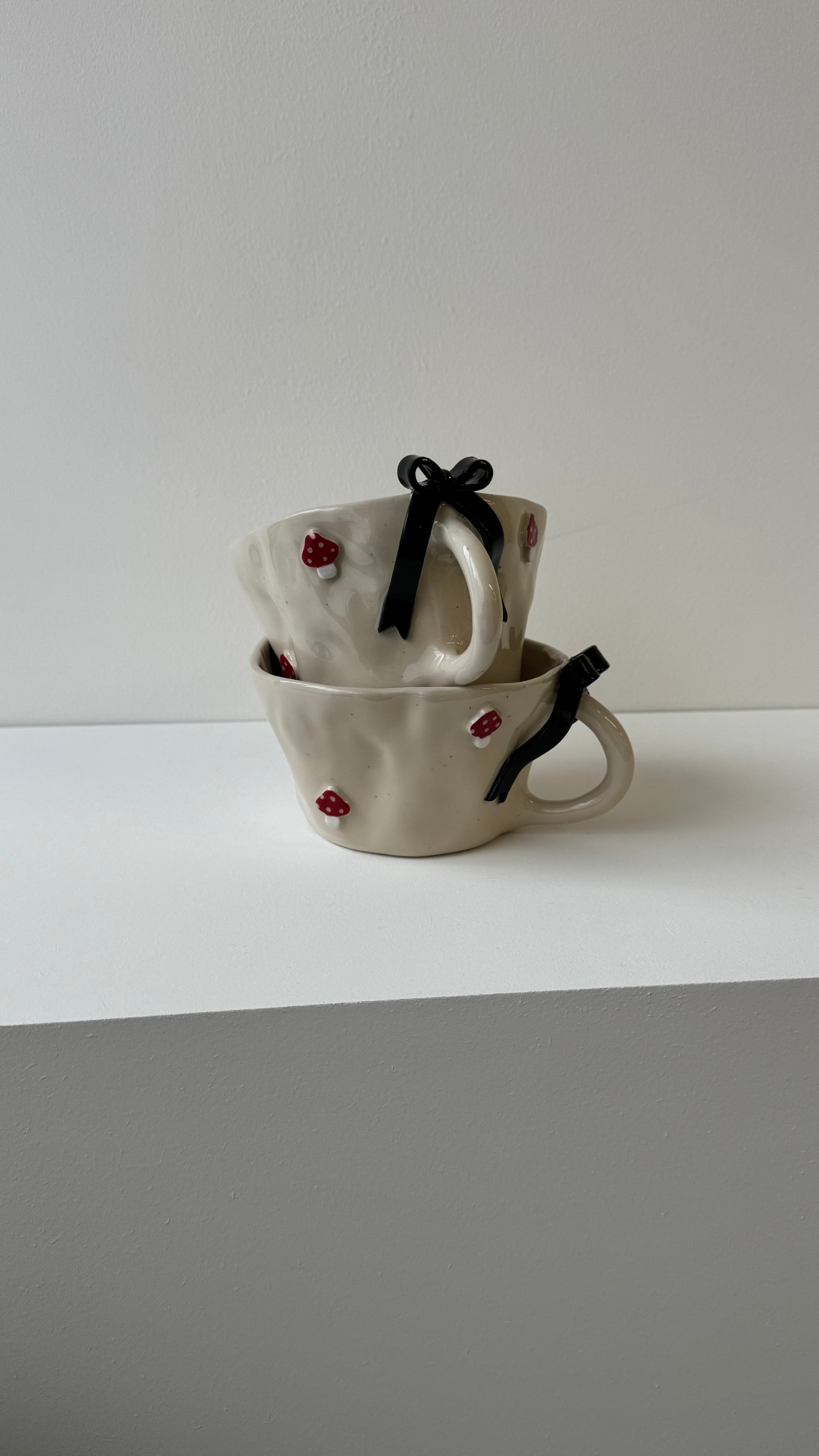 Mushroom Mug With Black Bow