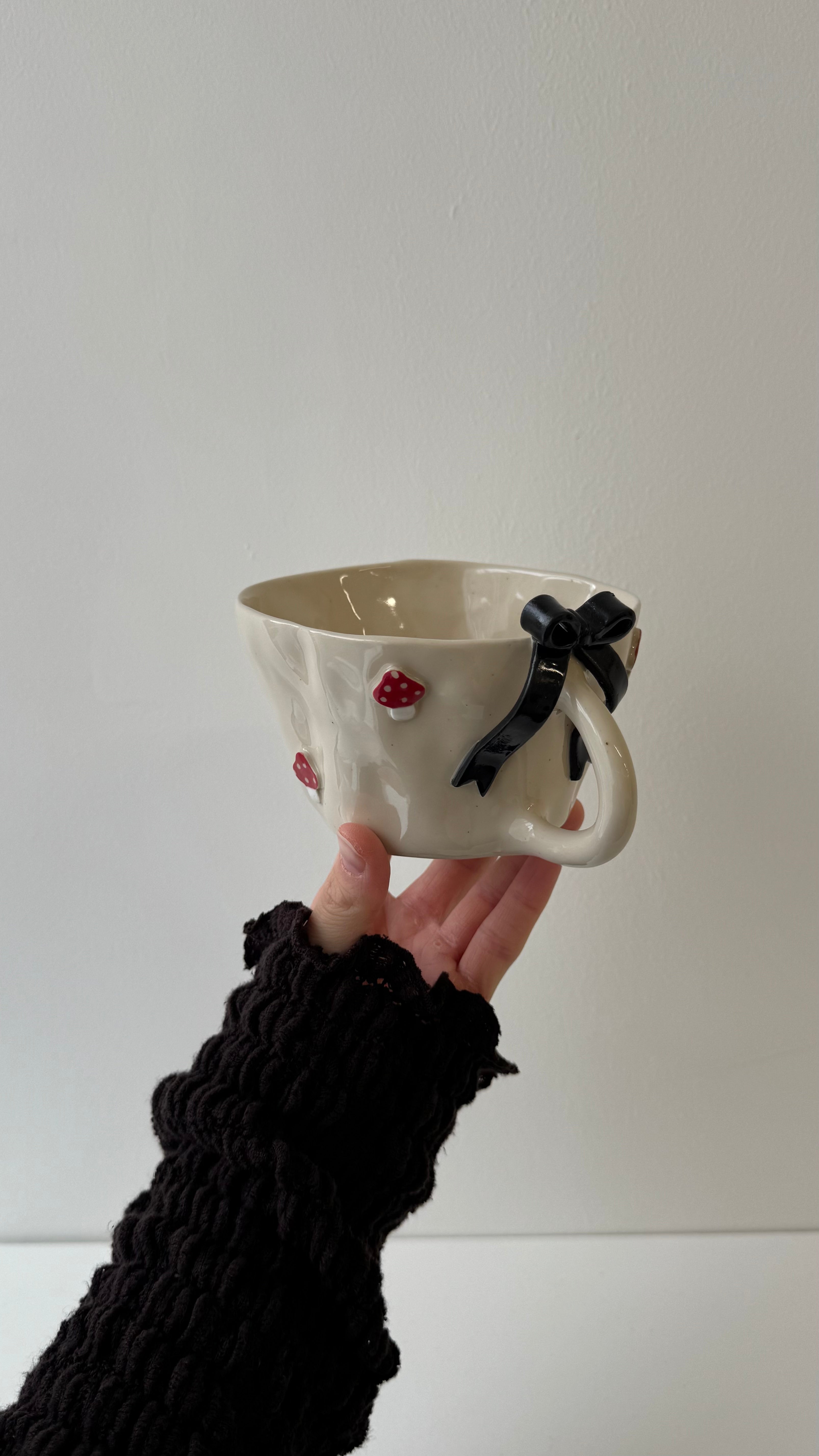 Mushroom Mug With Black Bow