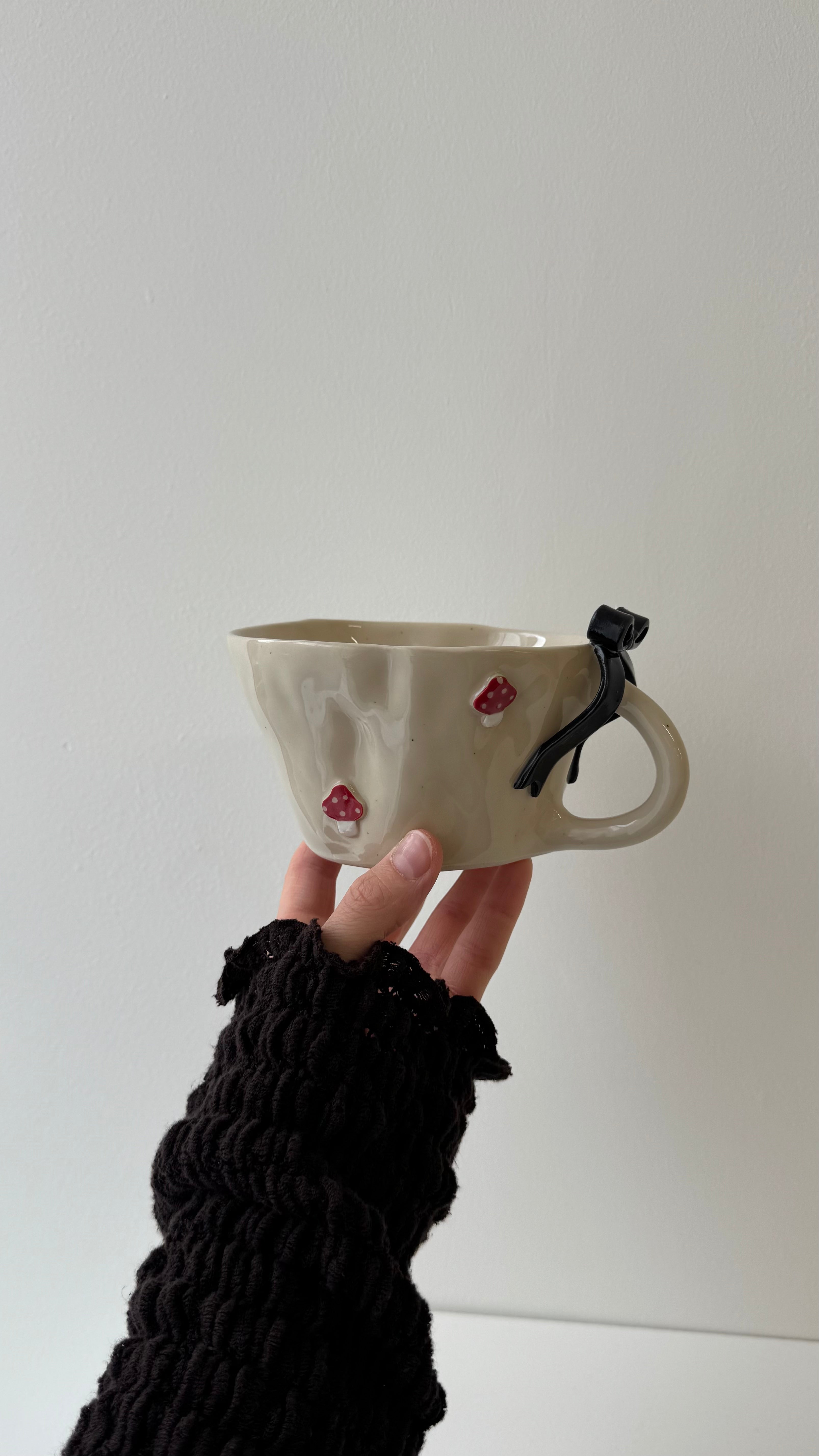 Mushroom Mug With Black Bow