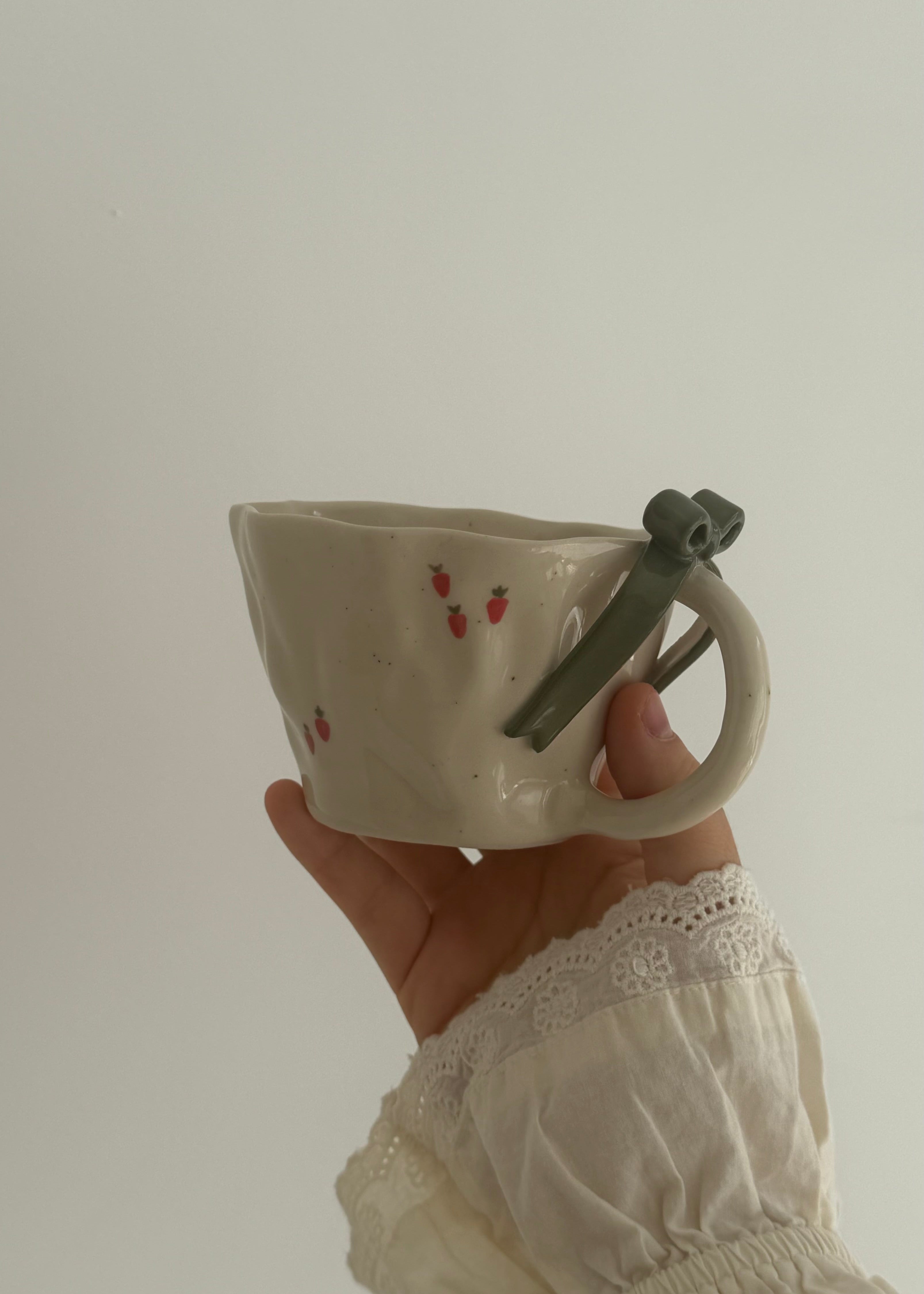 Strawberries & Olive Green Bow