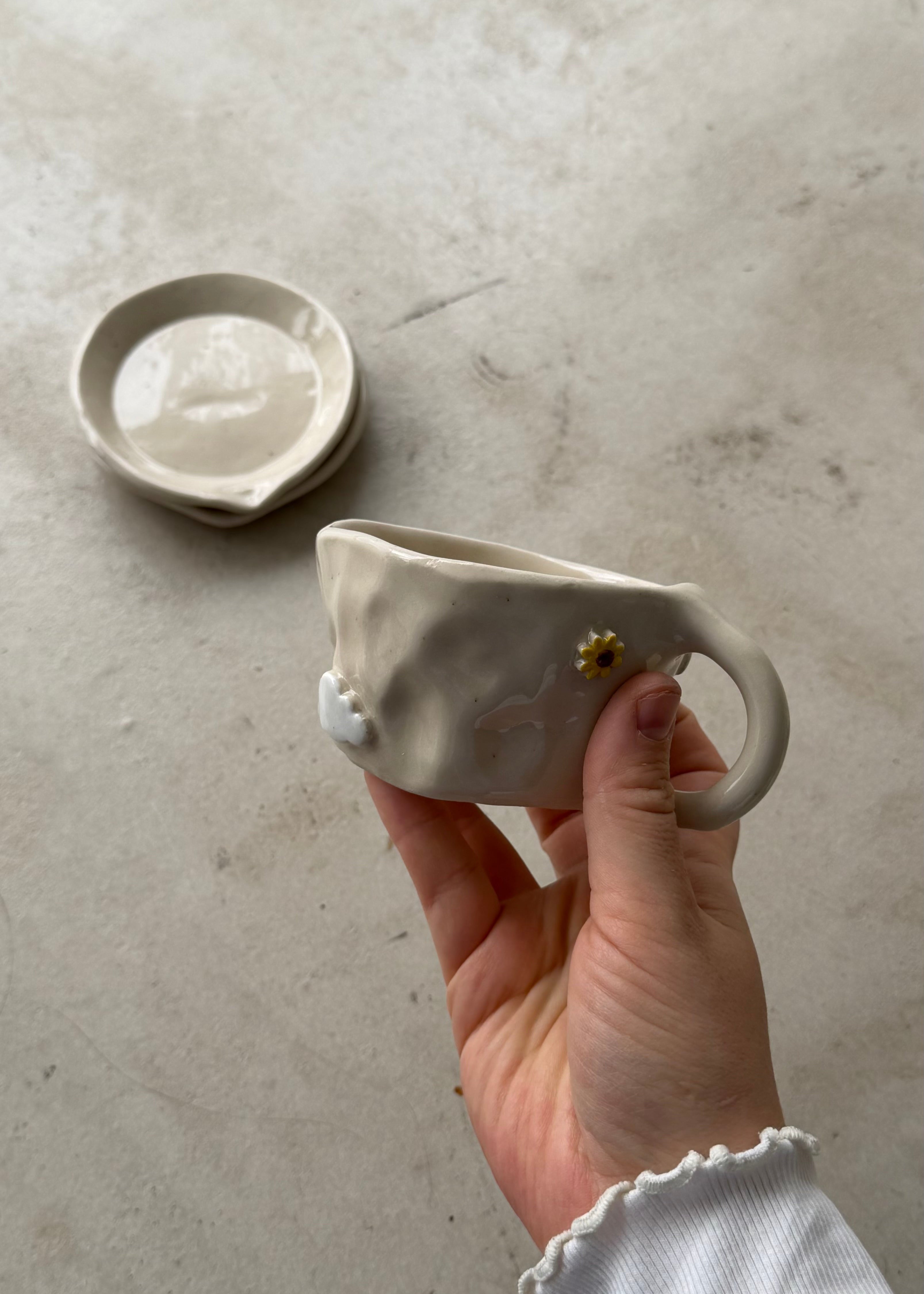heart, sunflower & clouds mug