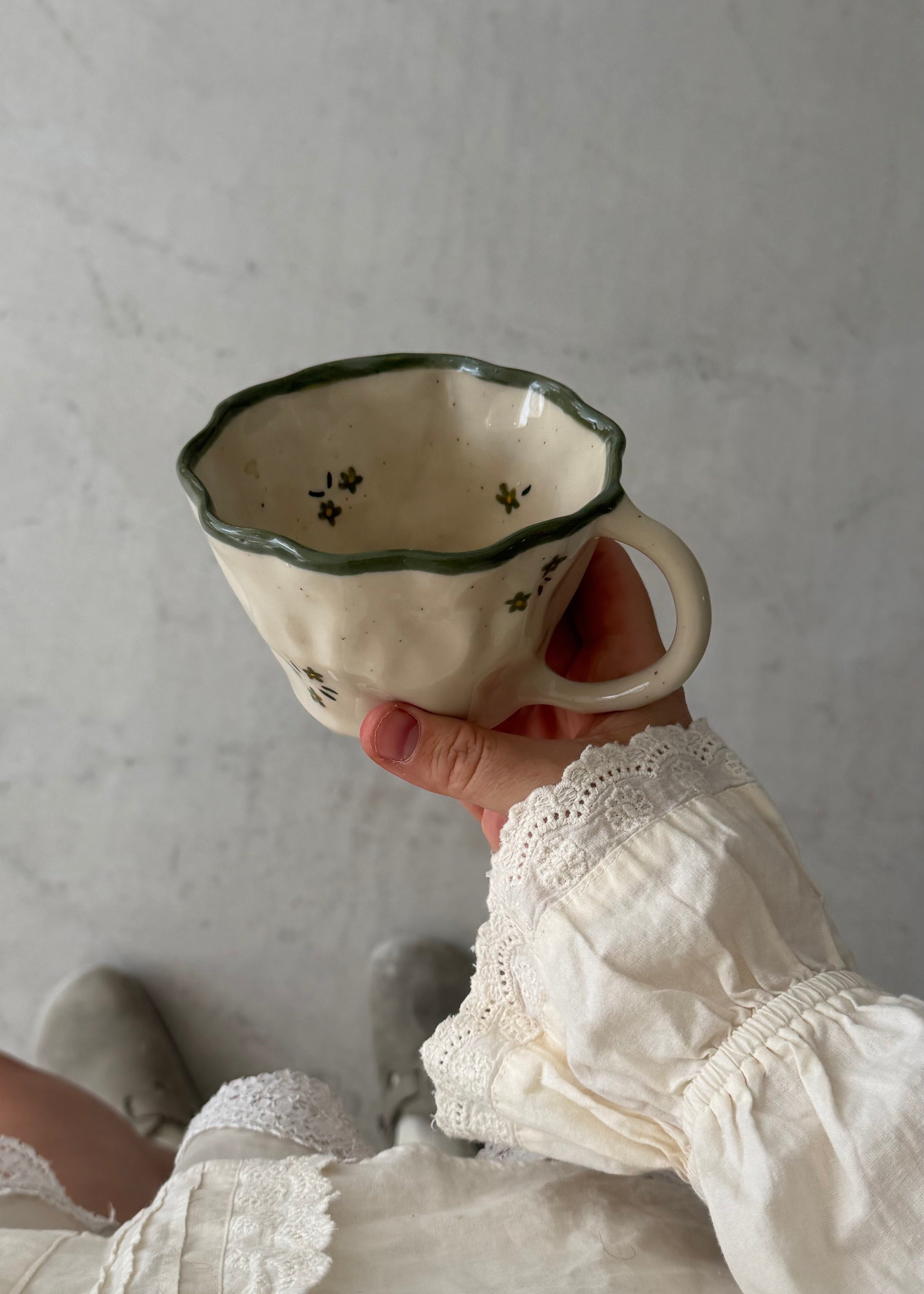 Olive Green Floral Mug