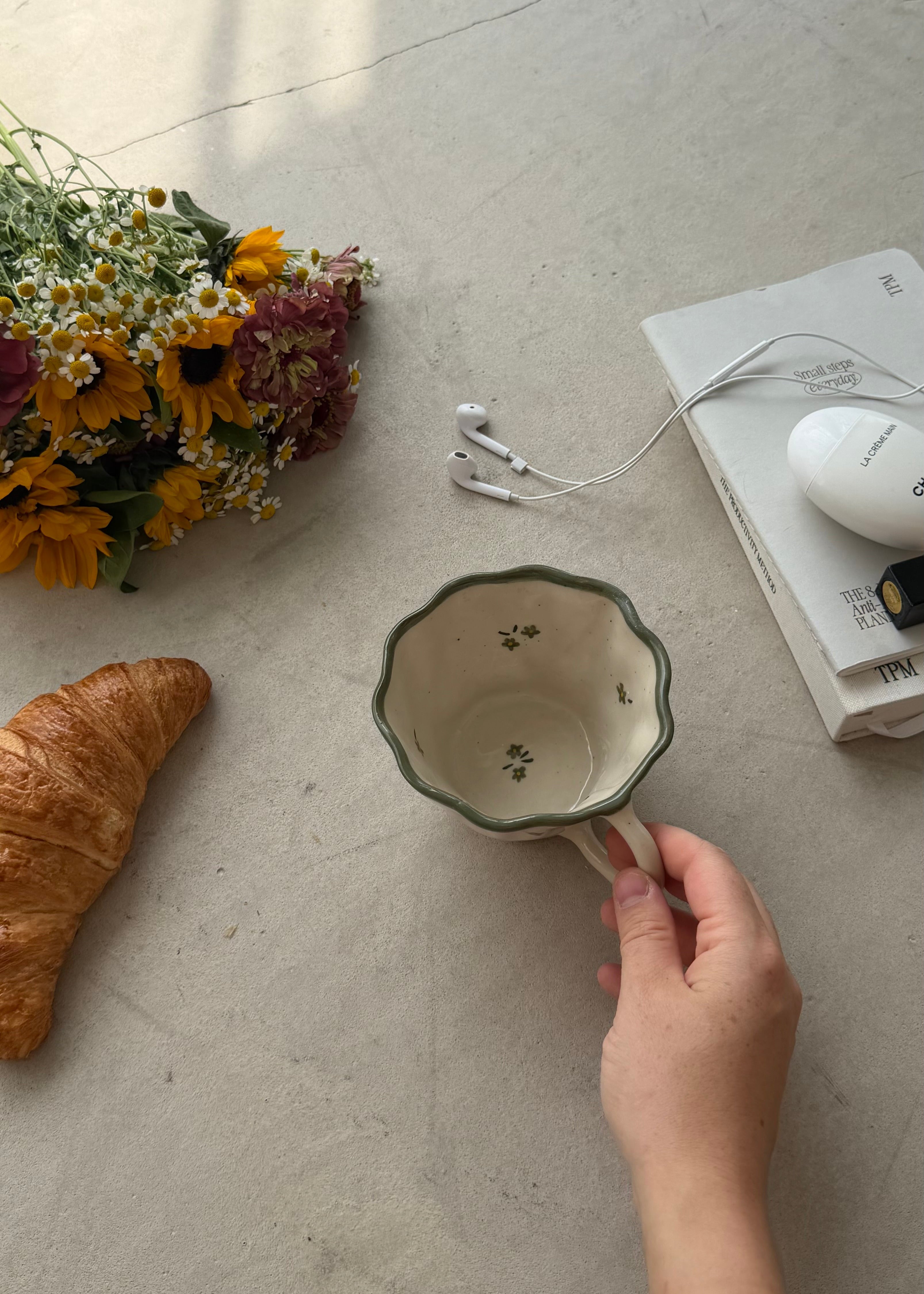 Olive Green Floral Mug