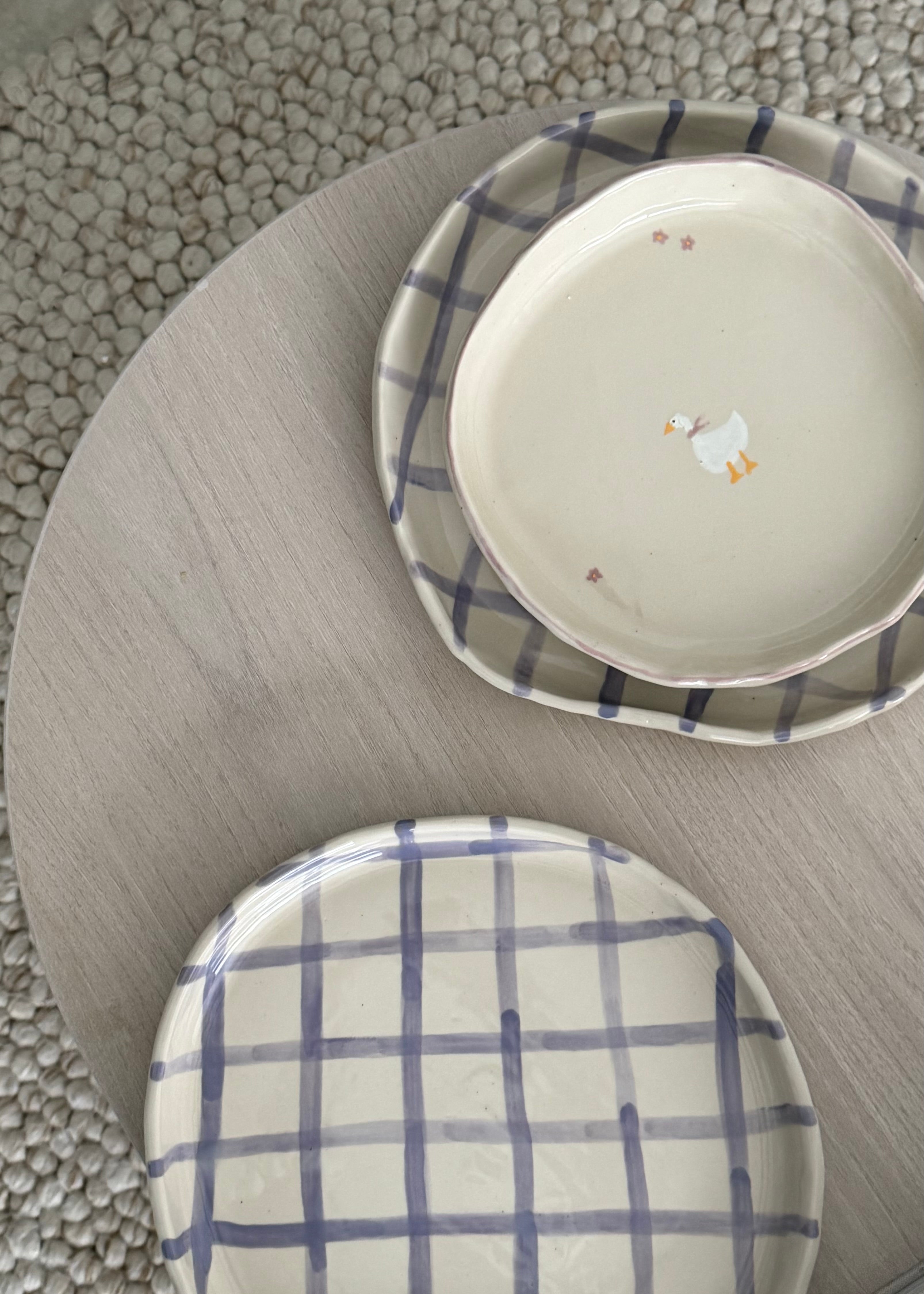Purple Check Serving Plate