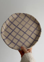 Purple Check Serving Plate