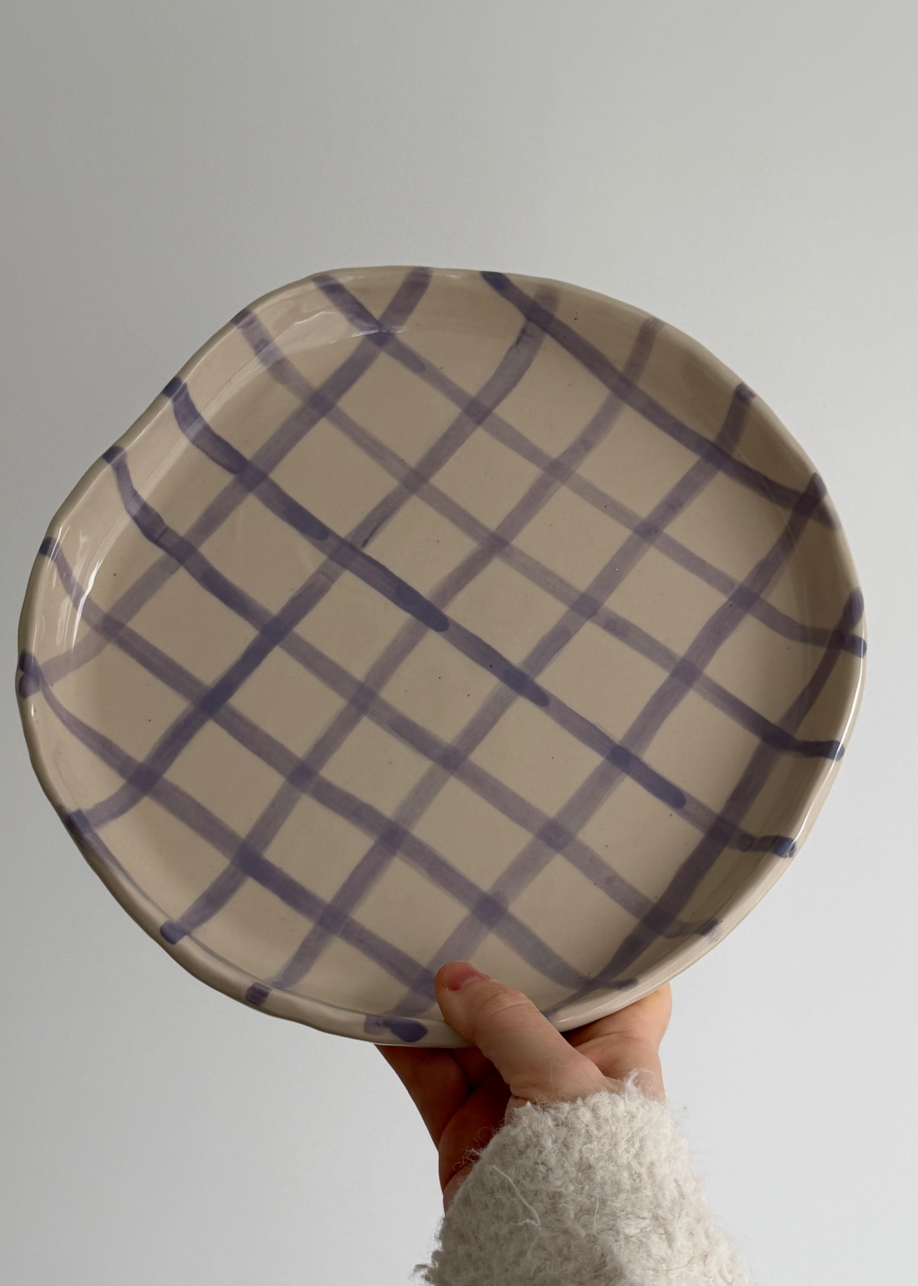Purple Check Serving Plate