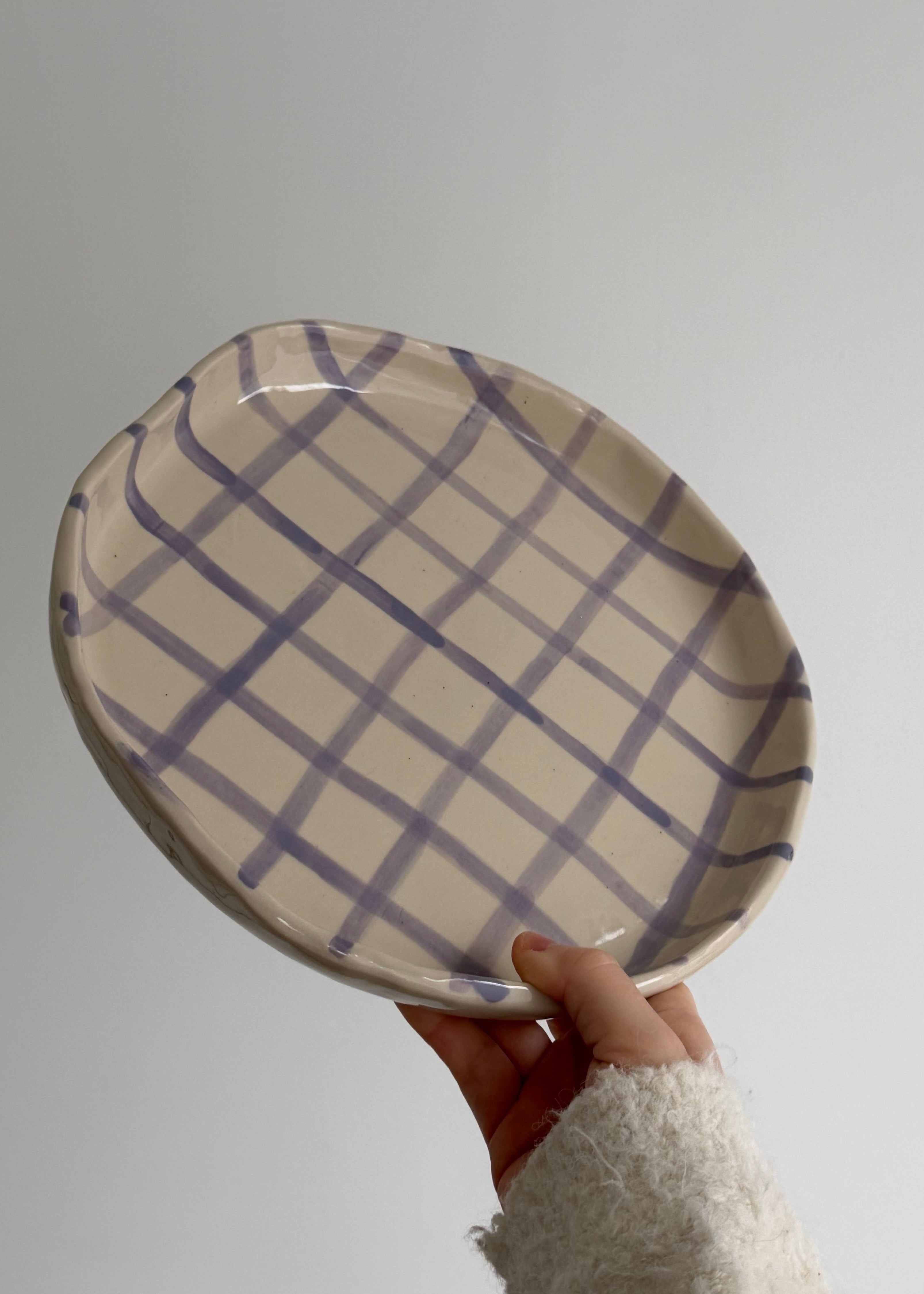 Purple Check Serving Plate